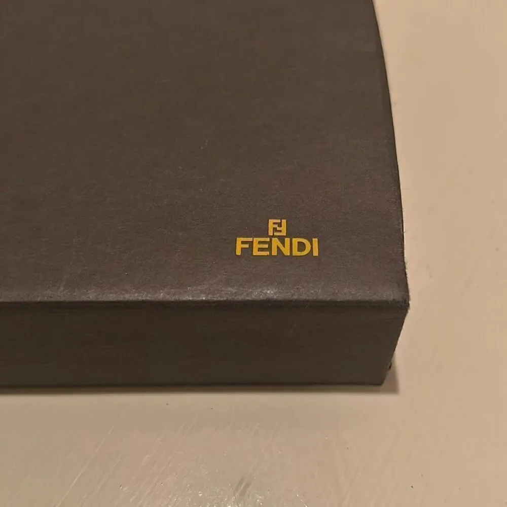Fendi 6x4.5 Flap Top Lid Gift Box Black Gold Logo Luxury Display Storage